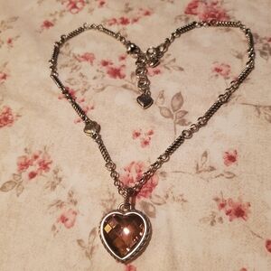 Brighton Silver Heart Necklace with Brown Pendant